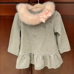 Janie and Jack Grey Top w/ pink fur, size 4